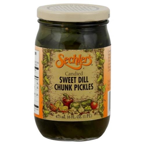 Sechlers candied sweet dill chunk pickles, 16ounce glass