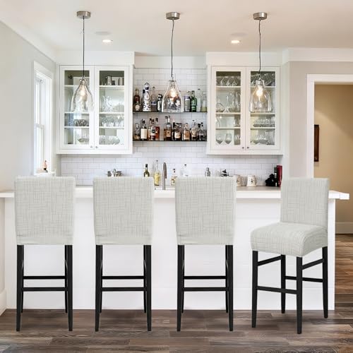 Image of JIUZHEN Light Grey Stretch Velvet Bar Stool Counter Covers Set of 6 | Washable Removable Rectangular Seat Covers, Water Resistant, Kitchen, Dining, Pub, Hotel, Wedding and Party Counter Stools