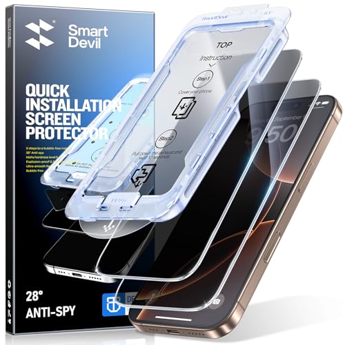 SMARTDEVIL 2PACK Privacy Screen Protector for iPhone 16 Pro Shatterproof Tempered Glass [True 28°Anti Spy] [9H Hardness] [Auto Dust-Elimination Install] [Bubble Free]