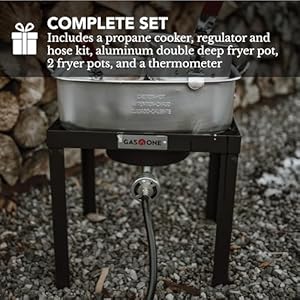 Gas One Double Fryer with 2 Baskets Propane Burners for Outdoor Cooking – Heavy Duty 18Qt Aluminum Pot Outdoor Deep Fryer with Cast Iron Burner – Propane Deep Fryer with Thermometer Gas One Double Fryer with 2 Baskets Propane Burners for Outdoor Cooking–Heavy Duty 18Qt Aluminum Pot Outdoor Deep Fryer with Cast Iron Burner–Propane Deep Fryer with Thermometer
