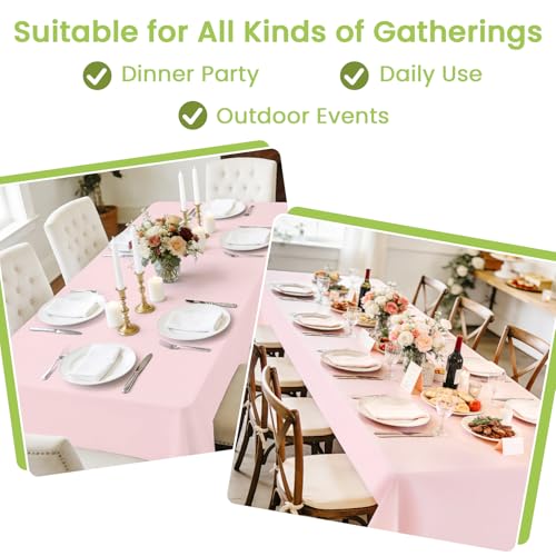 Image of Mulbozy Pink Plastic Table Cloth Disposable 4 Pack, 54 x 108 Inch Tablecloths Rectangle, Light Pink Plastic Table Cover for Party Decor