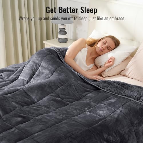 Uttermara Weighted Blanket Queen 15 Pounds for Adults, Sherpa Weighted Blanket for Couch Bed, Ultra Fluffy Warm Sherpa & Cozy Plush Flannel Fleece, Heavy Blanket Great for Calm, 60' x 80', Dark Grey