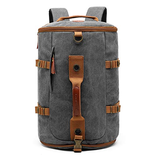 UTOTEBAG Mochila Deporte Convertible Bolsa Gimnasio Viaje Bolsa Hombro para Hombre Mujer Ordenador portátil Mochila 17.3'' Multiusos Lona Cilíndrico Alta Capacidad Mochila(42L,Lienzo Gris)