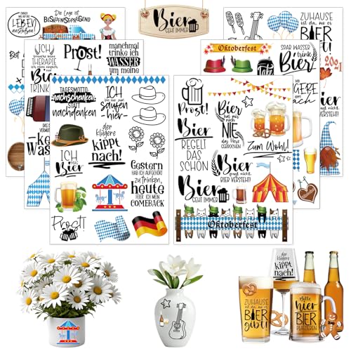 Rub On Lot de 6 autocollants A5 Rub On pour la fête de la bière, pour meubles, verre, bois, scrapbooking, bricolage décoratif (Oktoberfest)