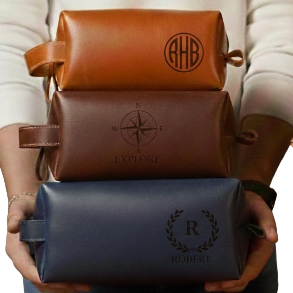 HARDISTON Personalized Genuine Leather Toiletry Bag for Men Handcrafted Custom Dopp Kit with Engraved Monogram Travel Shaving Bag