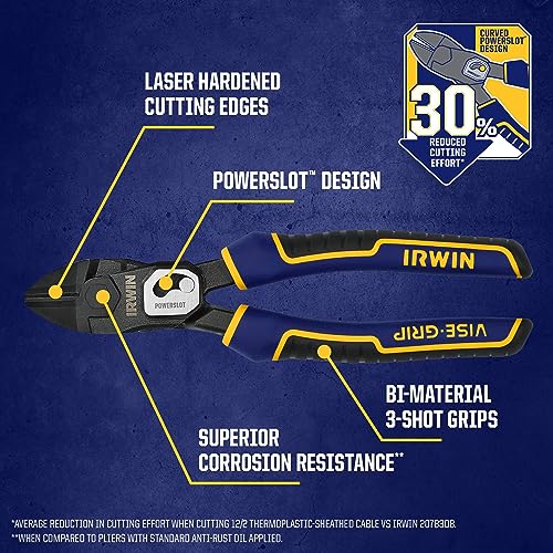 Alicates IRWIN POWERSLOT de alta palanca en kit de corte diagonal de 8 y lineman de 9.5 7