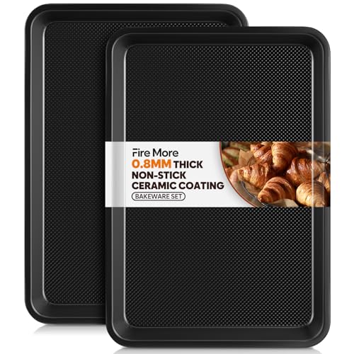 Fire More 2 Stück Backblech,Dickes Karbonstahl Backblech mit Antihaftbeschichtung,39 x 28,5 x 2,5 cm Kuchenblech Backofenblech für Backen Braten Servieren,...