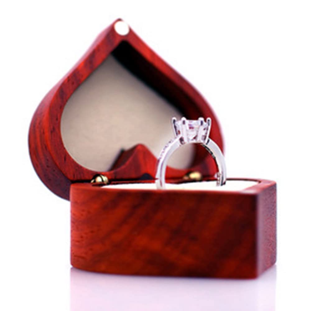 EQNSMDTGZ Ring Box Ring Box Case Heart Mini Wooden Packaging for Proposal,Marriage, Birthday(Red,Heart-shaped)