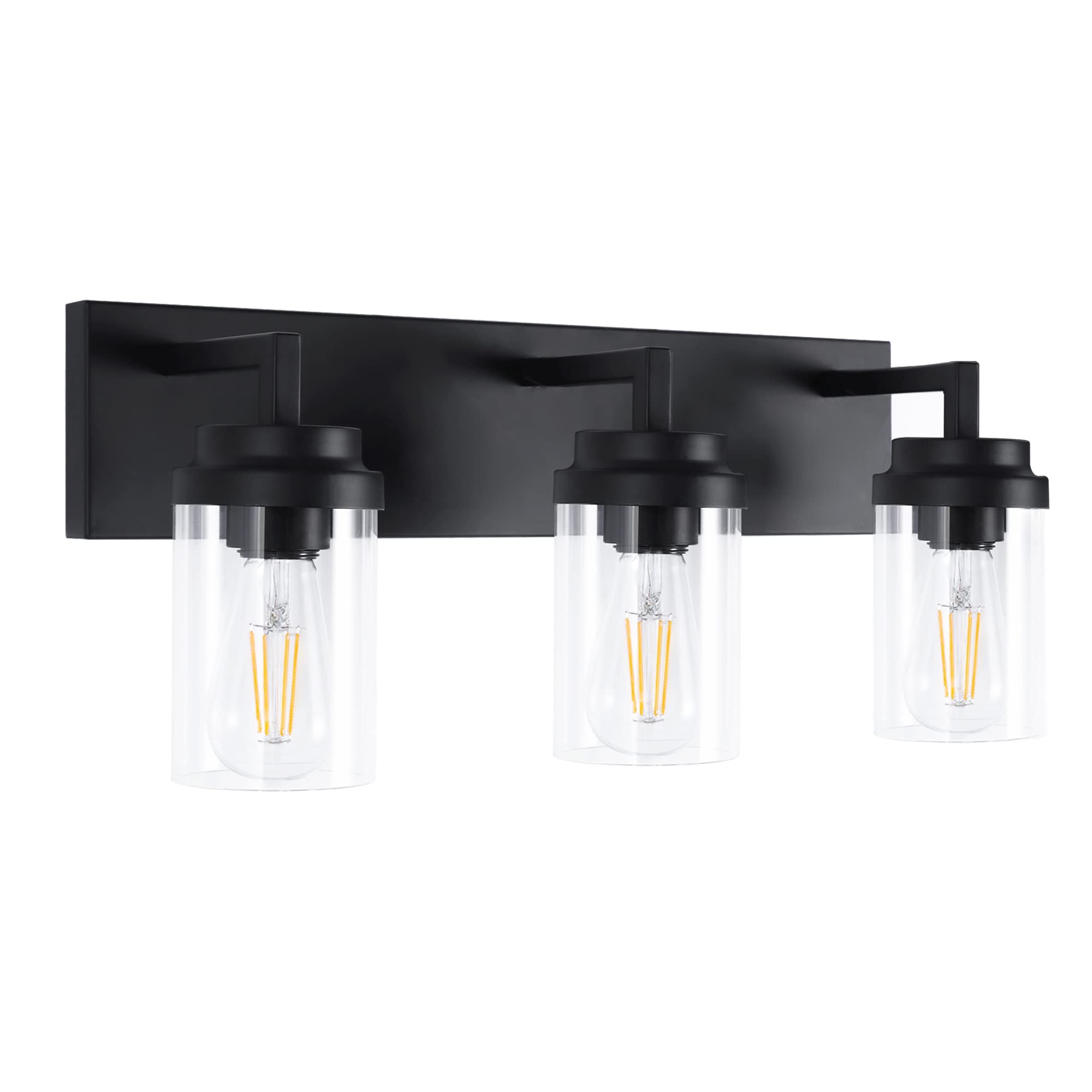 Espird Bathroom Vanity Light, 3 Light Matte Black Light Fxiture with Clear Glass Shade, 22in Modern Wall Sconce,Vanity Light Over Mirror for Bathroom, Living Room, Kitchen