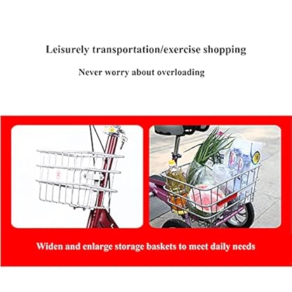 12-Zoll-Dreirad für Erwachsene mit hinterem Korb, dreirädriges Cruiser-Fahrrad, Rahmen aus Aluminiumlegierung mit rutschfestem Profildesign für Senioren, Frauen, Männer, Picknick (Beige) – Bild 8