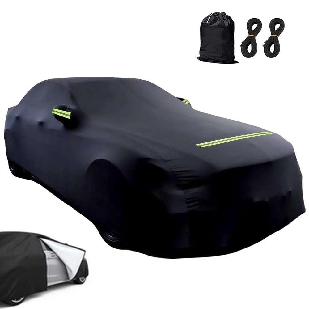 Autoabdeckung 190T/210D Sedan Autohülle Auto Autoplane Staubdicht Wasserdicht Autogarage Vollgarage Car Cover für 420-530 cm Limousine Schwarz (475×180×150cm)