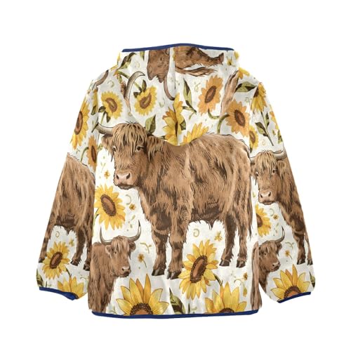 Brown Cows and Yellow Flowers Toddler Fleece Jacket Girl Boys Hooded Fleece Jacket Coat Warm Outwear Zip-up 3-10T2