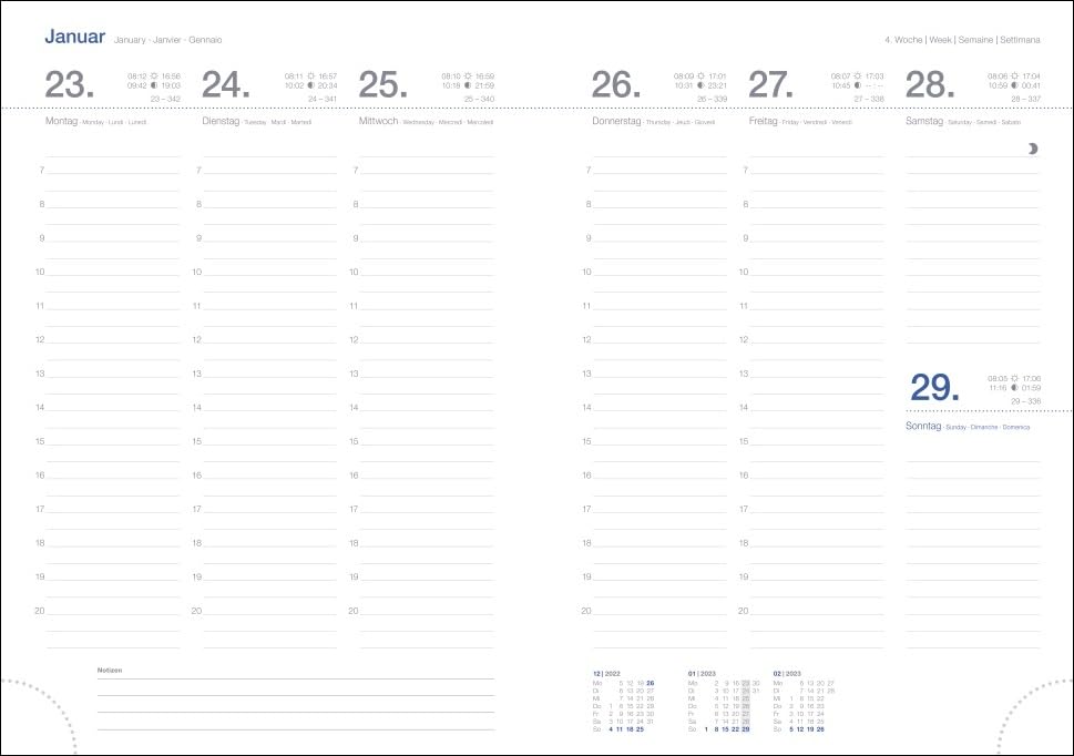 Wochen-Cheftimer A5. Blauer Terminkalender 2023. Buch-Kalender mit Lesebändchen und Eckperformation. Wattierter Taschenkalender zum Planen von Terminen.