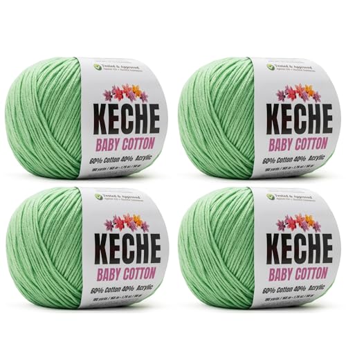 Image of Keche Baby Cotton, 60% Cotton 40% Acrylic Yarn, Soft Cotton Yarn for Crochet and Knitting, Amigurumi Yarn 4 Skeins /Balls [1.76 Oz (50g) / 180 Yrds (165m)] x 4 - Mint Green