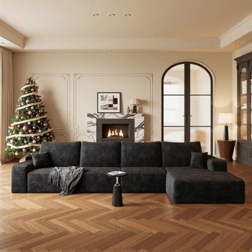 Image of Boneless Couch, Modular Sectional Couches for Living Room, U-Shaped Cloud Couch Sofa with Deep Seat, Fluffy Corduroy Upholstered Corner Sofa