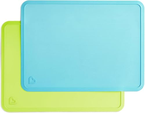 Munchkin® Manteles individuales de silicona Spotless™ para niños, paquete de 2, azul/verde