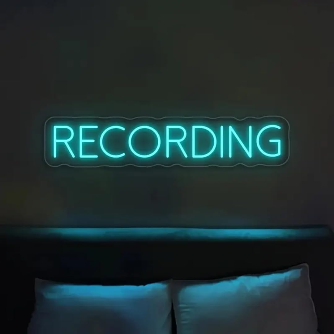 Recording Neonschild, LED-Studio, Live-Dekorationslichter, dimmbares Lichtschild für Streamer, Influencer, Gamer, Zimmer, Bar, Club, Home, Party-Dekoration (Eisblau)