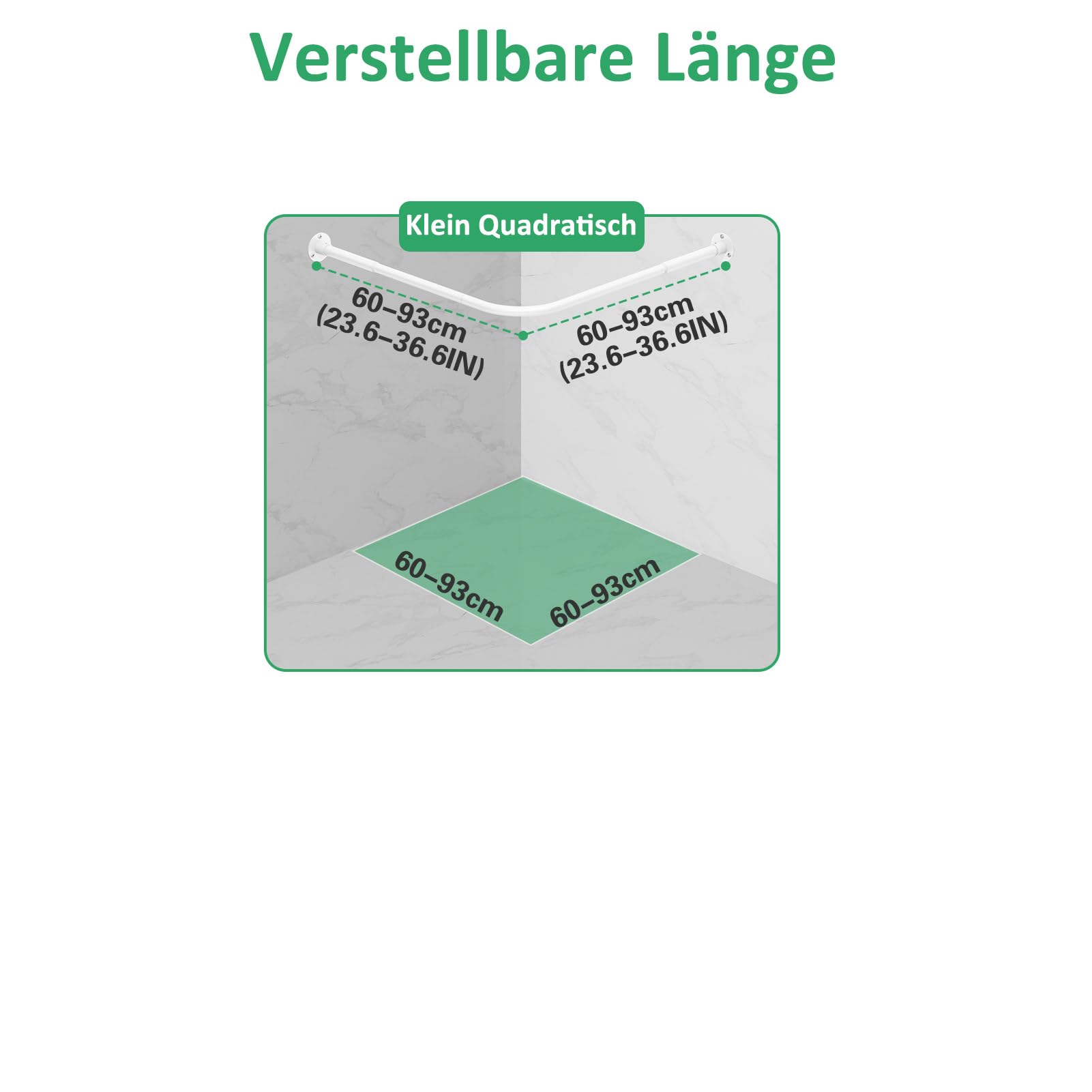 Duschvorhangstange L Form, (60-93cm) × (60-93cm) Verstellbare Weiß Duschstange L Form, Duschstange Ecke mit 12 Ringen & Deckenstütze für Badezimmer, Bohren Erforderlich