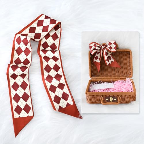 Plaid Neckerchief Purse Scarf Headband Long Skinny Scarf Satin Ribbon Belt Handle Ribbon Scarf Necktie Scarf for Bag Handle Waist Hair Wrap2