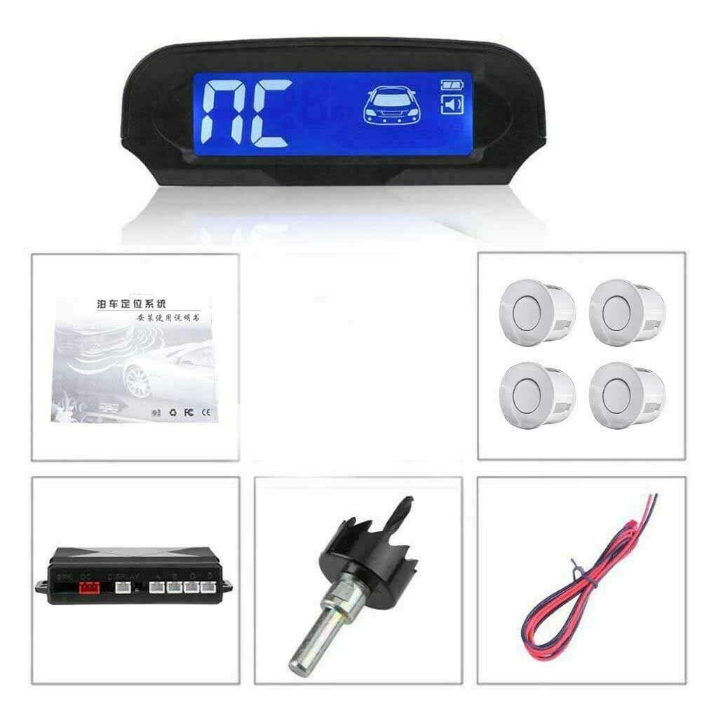Riloer - Sensore di retromarcia, display LCD, sensore di parcheggio, kit 4 sonde, a energia solare, wireless, indicatore di parcheggio per invertire l'allarme radar