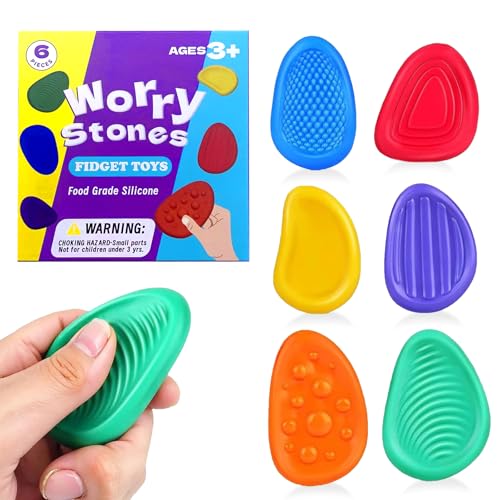 6 Pcs Sensory Stone Fidget Toys for Kids Adults Worry Stone Fidget Sensory Toys for Autism Fidget Stress Toys for Anxiety Relief