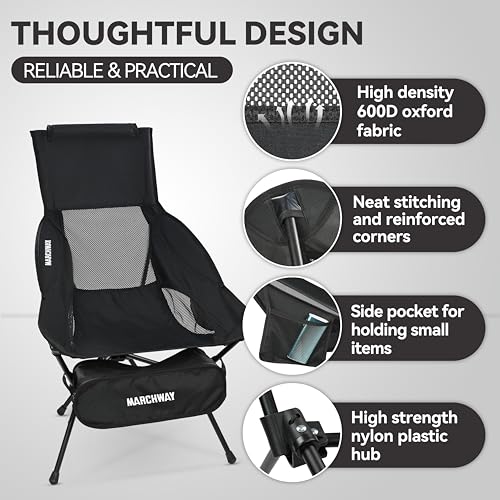 Image of MARCHWAY Lightweight Folding High Back Camping Chair with Head Support, Stable Portable Compact for Outdoor Camp, Travel, Beach, Picnic, Festival, Hiking, Backpacking (Highback Black)