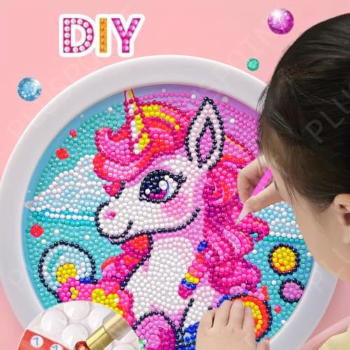 Image of PLUSPOINT 5D Diamond Gem Kits for Kids with Frame Pack of 3 Diamond Arts and Crafts for Kids Ages 6 8 10 12 Gem Art Painting Kit Unicorn Crafts Unicorn Diamond Painting Kits for Girls