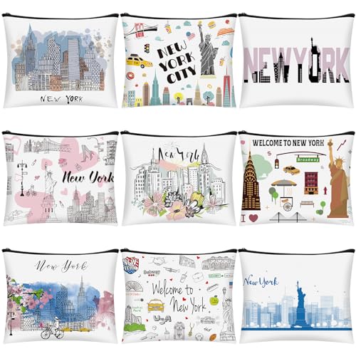 9 Pcs New York Cosmetic Bag New York Souvenir Zipper Pouch Los An...