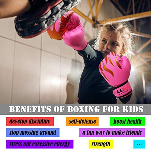 Luniquz Kids Boxing Gloves for Punching Bag Training, 4 OZ 6 OZ Fit 3 to 14 YR, Pink