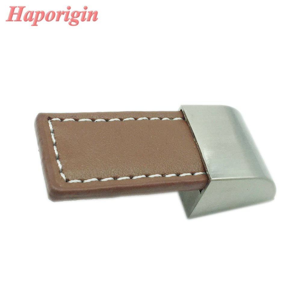 Haporigin Leather Cabinet Drawer Handles Modern Cupboard Cabinet Knobs Decorative Dresser Drawer Handles Bookcase Cabinet Pulls Pack of 10 (Single Hole, Brown)