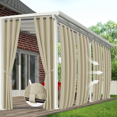 HolidayIdeas Outdoor Curtains for Patio Waterproof 6 Panels 54x95 Inch-Windproof