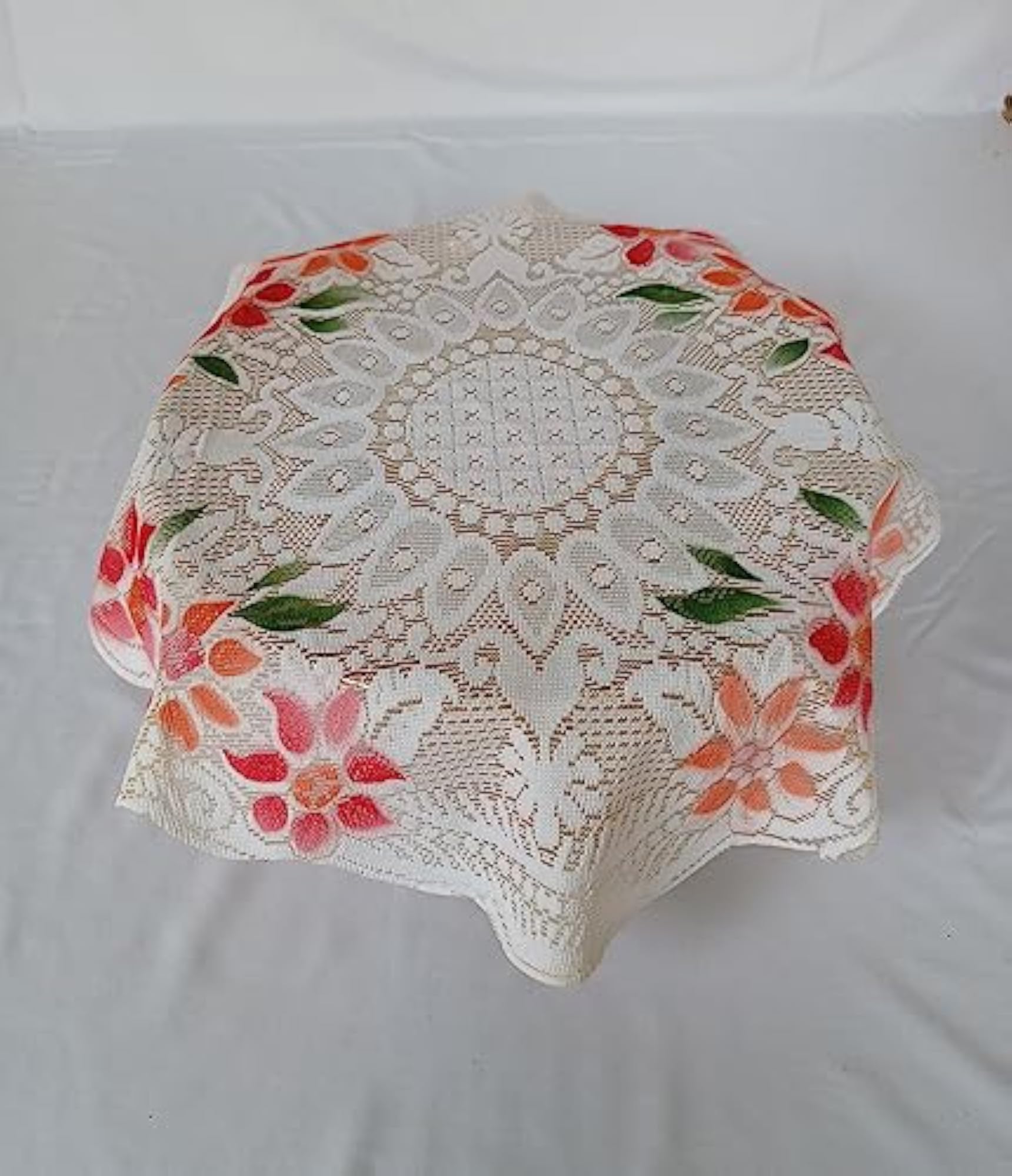 Pooja Thali Flower Design Cover Combo of 2, Cream Maroon