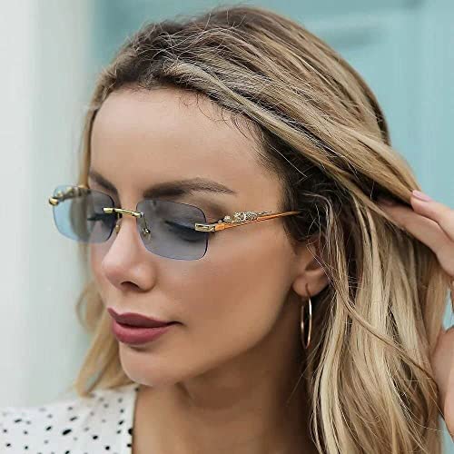 Image of IFLASH MC STAN Metal Plated Temple Vintage Rimless Sunglasses Retro Luxury Frameless Shades Rectangle Colored Lens Sun Glasses