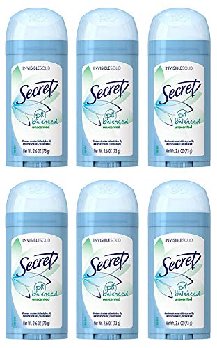 Secret Antiperspirant and Deodorant for Women, Original Unscented, Invisible Solid, pH Balanced, 2.6 Oz (Pack of 6)