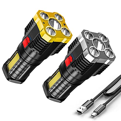 LINPING P900 ​Fünf-Kern-LED-Taschenlampe, Fünf-Kern-Explosion LED-Taschenlampe Starkes Licht Wiederaufladbare Superhelle, wiederaufladbare Taschenlampen für Notfälle (Schwarz+Gelb) Cover