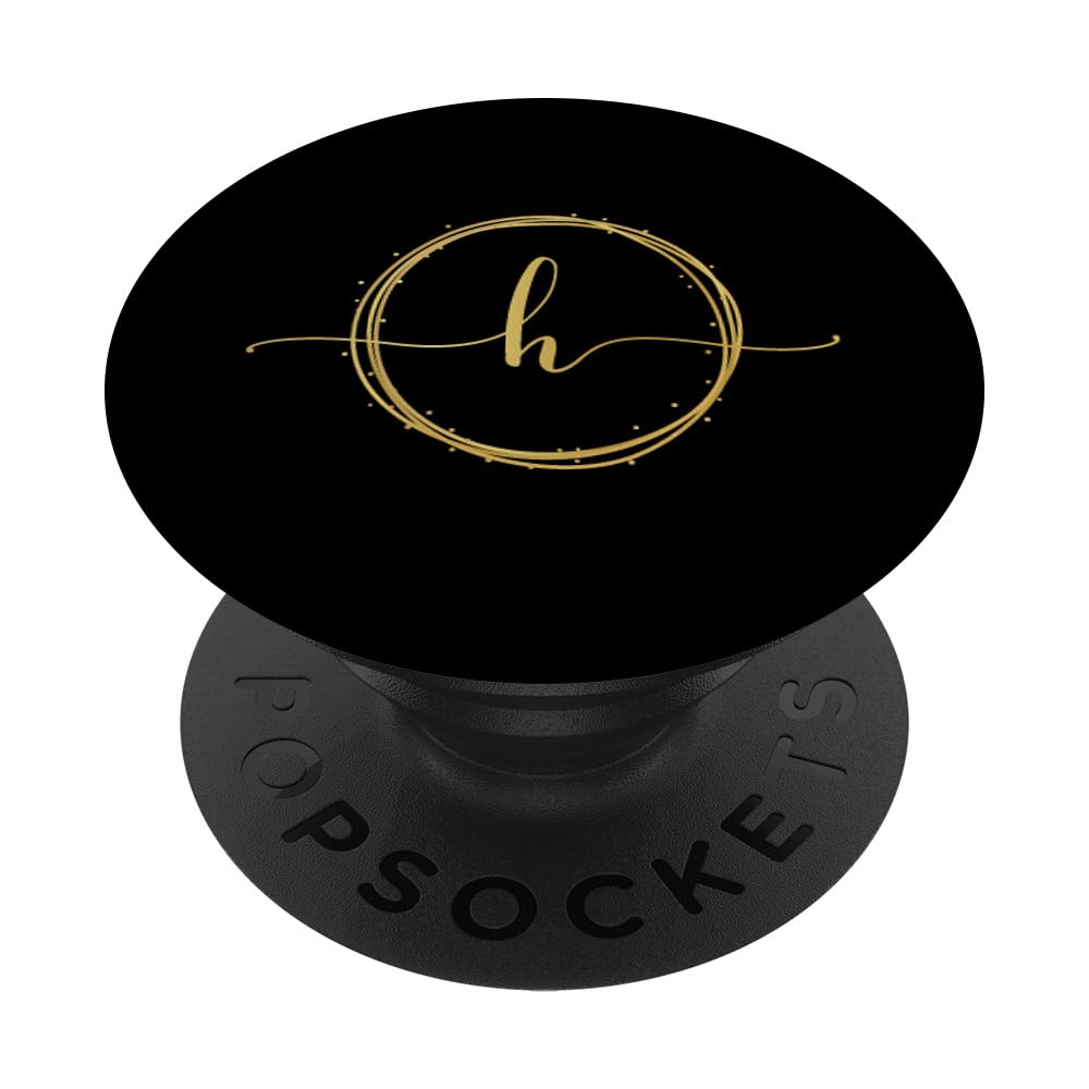 Letter Initial H Simple Chic Lowercase Golden Monogram Black PopSockets Adhesive PopGrip