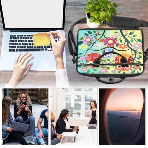 Funda para laptop de 15 pulgadas con diseño de búhos, ramas y flores, maletín delgado para oficina y viaje, con correa ajustable, para mujeres y hombres miniatura 6