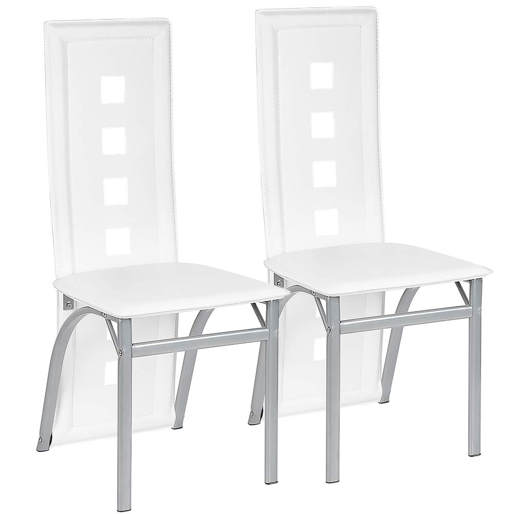 Taburete de Comedor Estructura de Metal y PVC Silla de Cocina Juego de 2 Taburetes Bajos de Sala Blanco, 42,5×42×101,5 cm (Blanco)