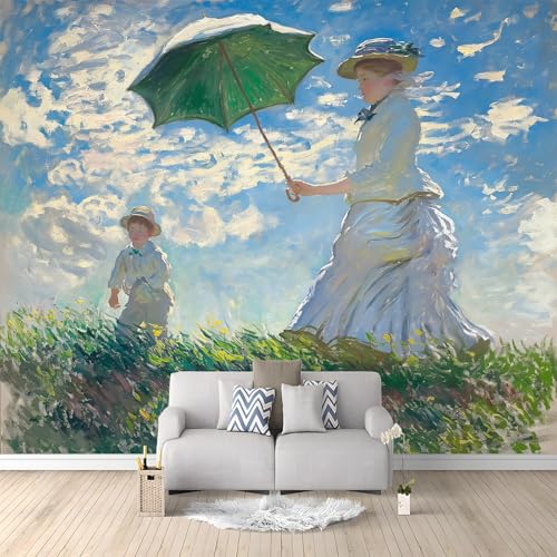 Fotomural Mujer con paraguas caminando Fotomural para Paredes Mural Decorativo 250 x 175 cm papel pintado Azul Comedor dormitorio habitación infantil sala de estar decoración de la habitación