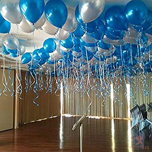 Image of Party Propz Blue Balloons for Birthday Decoration - 100 Pcs Metallic Balloons for Decoration | Blue and silver Balloons for Decoration | blue Balloon for decoration (Latex)