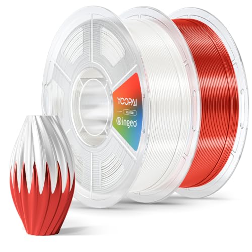 Image of YOOPAI Silk PLA Filament 1.75mm, Chrome-Like Glossy Shine, Ultra-Smooth Silk Finish, Upgraded Stability Formula, Easy Printing 3D Printer Filament, 2kg Spool (4.4lbs), White+ Red