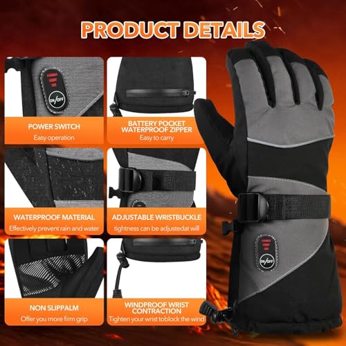 Jkevow Beheizbare Handschuhe für Herren Damen, Beheizte Handschuhe mit 5V 5000mAh Wiederaufladbarer Akku, 3 Heiztemperatur Einstellbare Motorradhandschuhe für Radfahren, Wandern, Skifahren
