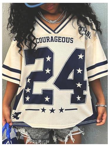 Girl's Y2K Mesh Oversized Jersey Tops Number Star Graphic Tees Vintage V Neck T Shirts4