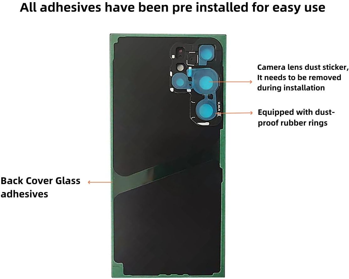 Galaxy S24 Ultra Back Glass Replacement for Samsung Galaxy S24 Ultra Back Cover with Waterproof Housing Door,Camera Glass Lens and Tape Parts +Tools (Black)