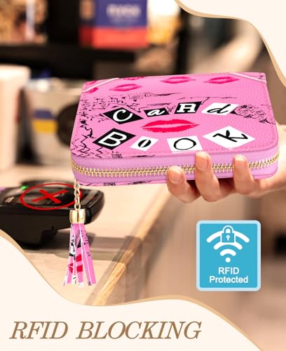 Bistup 40 Slots Credit Card Holder for Women Girls Cute RFID Blocking Card Organizer Leather Cardholder Protector for Lady Female Large Capacity Size Big Zipper Wallet Lips Cool Aesthetic Unique4