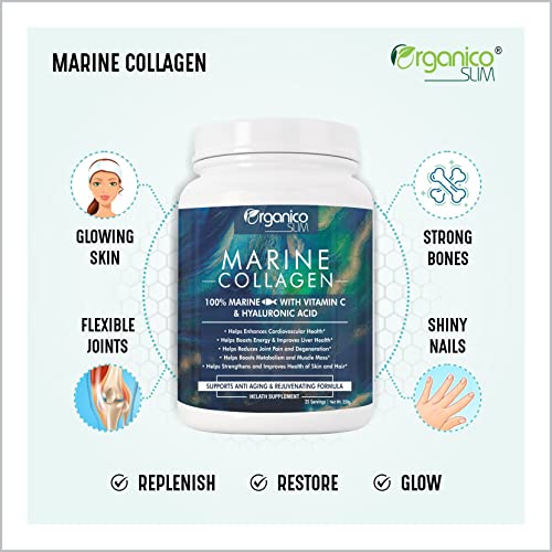 Organicoslim Marine Collagen Powder with Vitamin C & Hyaluronic Acid | For Hair and Skin Health | Metabolism Booster and for Muscle Health | 250 gm - Image 3