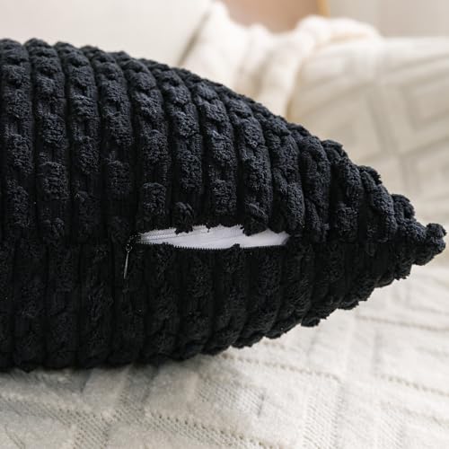 Set of 4 Black Decorative Throw Pillow Covers 24x24 Inch Corduroy Pillow Covers for Bed Couch Sofa Living Room Soft Square Cushion Cases