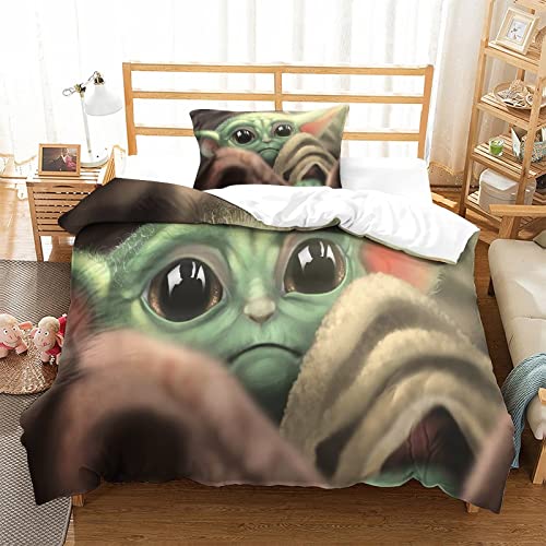 Juego De Ropa De Cama Mandalorian para Niños, Funda De Edredón De Yoda para Bebé, Juego De Funda De Edredón De Moda, Decoración De Dormitorio para Niños, Colcha Impresa En 3D Individual (135X200cm)
