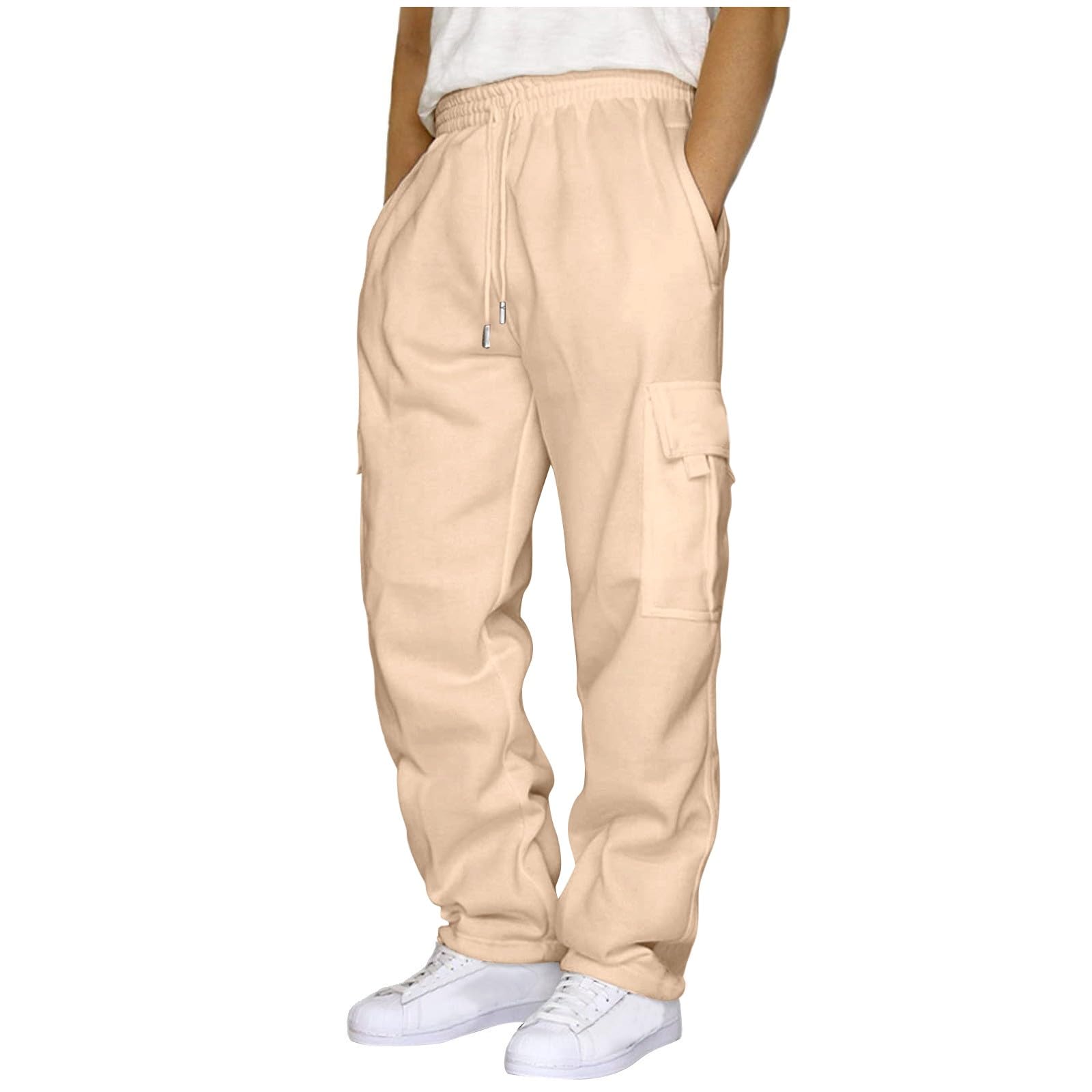 Mens Baggy Heavyweight Cargo Sweatpants Elastic Waist Drawstring Sweatpants with Pockets Drawstring Sport Trousers