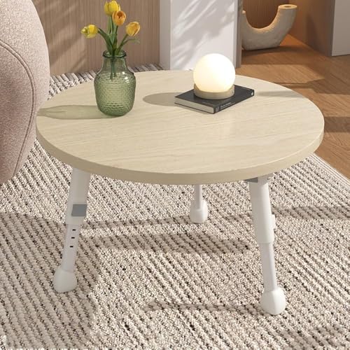 YFFYちゃぶ台 折りたたみ 丸 小さい ちゃぶ台 、円卓 テーブル 高さ調節可能、丸い角、折りたたみ式サイドテーブル丸みを帯びた角 、スタイリッシュでシンプル、リビングルーム、畳、アフタヌーンティーや食事に最適 (木目色,50*50CM)